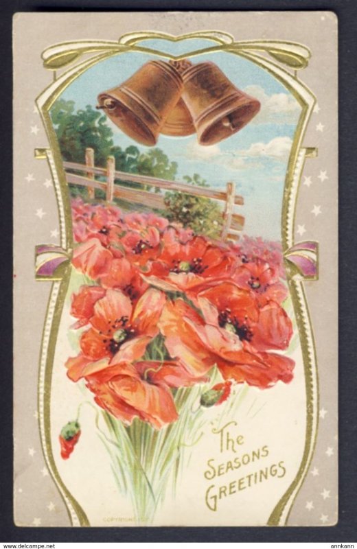 ART DECO Bells, field red POPPIES POPPY - The Season's Greetings - ASHKU...