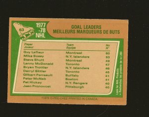 O-Pee-Chee 1977-78 NHL Goal Leaders Card #63 Lafleur Bossy Shutt