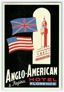  Hotel Florence Anglo American Regina IT Luggage Label Vtg Sticker Stamp Poster 