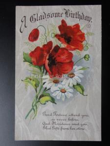 Poppy Postcard: A GLADSOME BIRTHDAY, Good Fortune Attend You Old Postcard by M&L