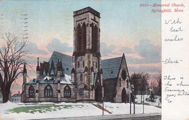 Winter Scene - Memorial Church - Springfield MA, Massachusetts - pm 1908 - UDB