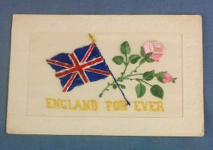 WW1 SILK EMBROIDERED POSTCARD  ENGLAND FOR EVER  (A1)