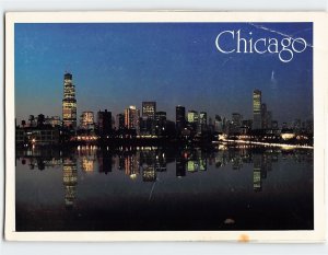 Postcard Beautiful Night View Reflections of Chicago Illinois USA