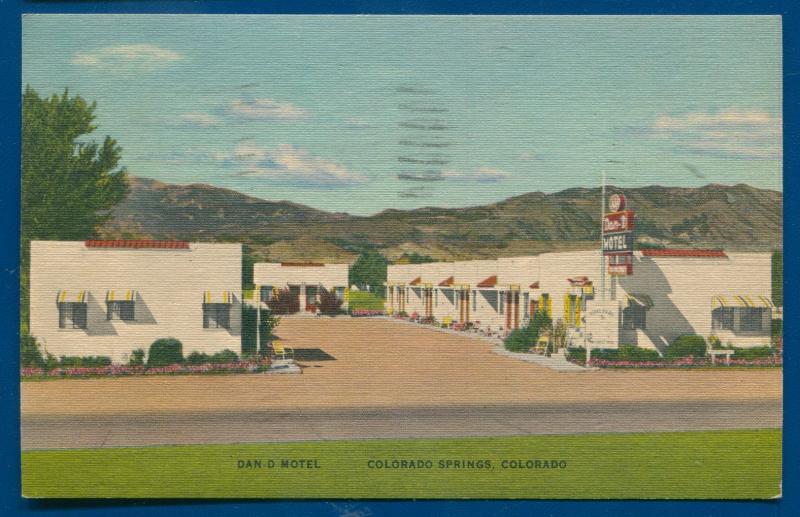 Dan-D Motel Colorado Springs CO linen postcard postmarked 1955