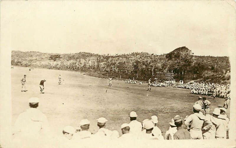 1910s RPPC Postcard US Navy Sailors at Baseball Game, Guantánamo Cuba Unposted