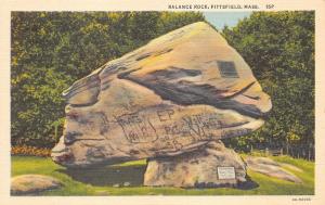 Pittsfield Massachusetts~Balance Rock~Writting & Signs on Rock~1934 Postcard
