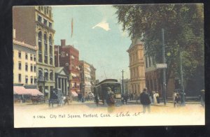 HARTFORD CONNECTICUT CT. DOWNTOWN STREET SCENE TROLLEY CAR VINTAGE POSTCARD