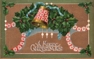 Vintage Postcard 1910 A Merry Christmas Greetings Card Yuletide Bell Holly Berry