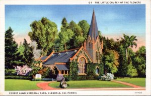 Postcard CA Glendale The Little Church of the Flowers, Forest Lawn Memorial Park