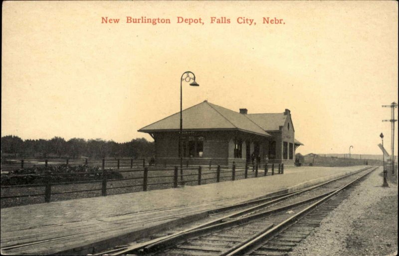 Falls City NE New Burlington RR Train Depot Station c1910 Postcard