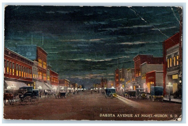 1920 Dakota Avenue Night Horse Carriage Exterior Huron South Dakota SD Postcard