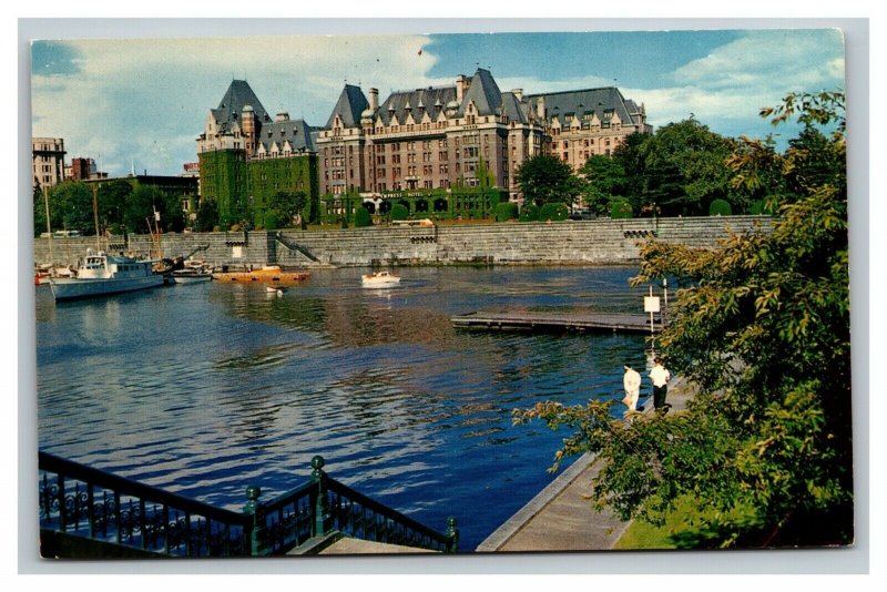 Vintage 1960's Advertising Postcard Boats Empress Hotel Victoria BC Canada