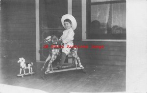 KS, Wichita? Kansas, RPPC, Wehrle Boy on Rocking Horse 1913, Photo