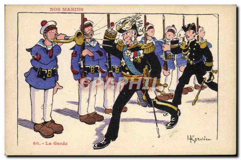 Old Postcard Boat War Sailors Illustrator Gervese Custody