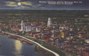 Riverside Drive and Memphis Skyline by Moonlight - Tennessee - Linen