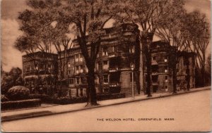 Weldon Hotel Greenfield Massachusetts MA Antique Postcard PM Cancel WOB Note DB 