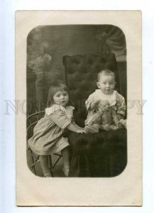 202924 Charming Kids TEDDY BEAR Toy Vintage REAL PHOTO 1921