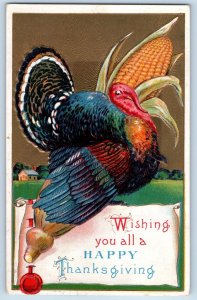 Seymour Wisconsin WI Postcard  Thanksgiving Turkey And Corn Embossed c1910's