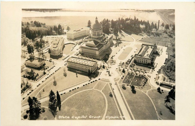 RPPC Postcard; State Capitol Buildings Olympia WA Aerial View c. 1930s Unposted