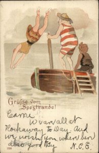 Bathing Diving Swimming - Grusse von vSeetrande c1905 Embossed Postcard