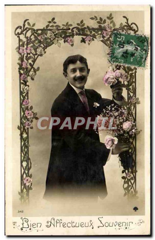 Postcard Old Man Fancy Flowers