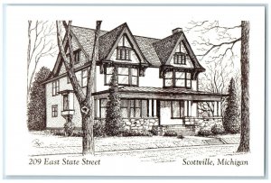 c1940 Haskell Award Winning House East State Street Scottville Michigan Postcard