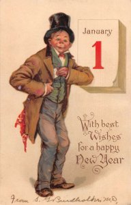 New Year Greetings Man with January 1st  Brundage Tuck Postcard AA15277