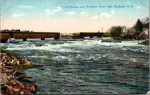 Postcard Twin Bridges and Merrimac River Falls in Hooksett, New Hampshire