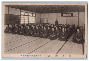 Kobe Japan Postcard Kobe School Girl Students Sitting at the Floor c1940's