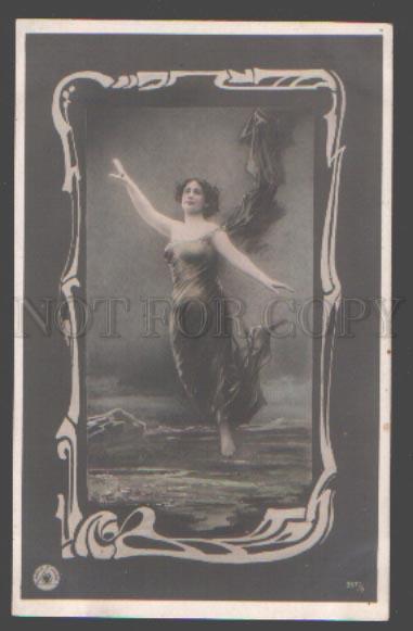 098506 Flying WITCH in ART NOUVEAU Vintage PHOTO tinted NPG PC