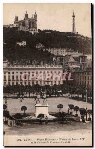 Postcard Old Lyon Bellecour Square Statue of Louis XIV and the Coteau de Four...