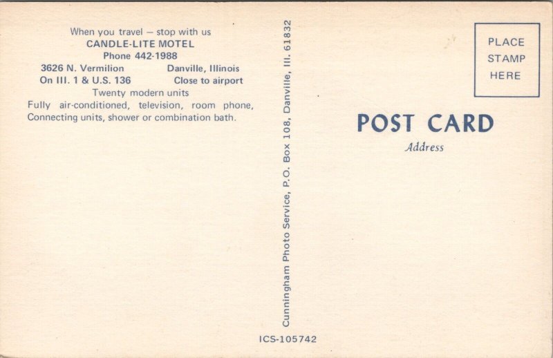 Candle-Lite Motel Danville IL Postcard PC471