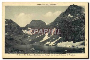 Postcard Old Belledonne Lake and Peak Grand Domenon deep collar and pinnacles...