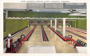 Linen Postcard Bowling Alleys at Hotel Marinette in Marinette, Wisconsin~114689