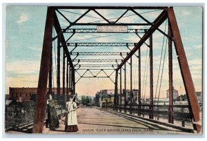 Idaho Falls Idaho ID Postcard Snake River Bridge Two Ladies 1910 Vintage Antique