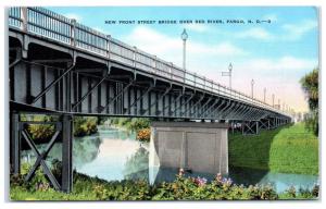 Mid-1900s Front Street Bridge over Red River, Fargo, ND Postcard