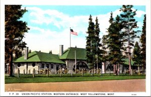 Postcard Union Pacific Station, Western Entrance, West Yellowstone, Montana