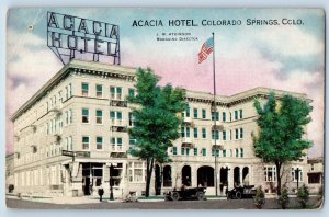 Colorado Springs Colorado Postcard Acacia Hotel Exterior View Classic Cars 1910