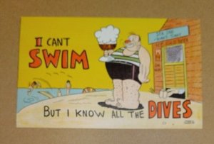 VINTAGE UNUSED POSTCARD - I CAN'T SWIM BUT I KNOW ALL THE DIVES