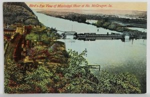 North McGregor Iowa Bird's Eye View of Mississippi River Postcard T11