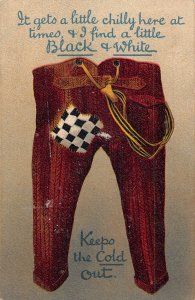 A736 Comic Humor 1910 Ripped Pants Patched Keep the Cold Out vintage postcard