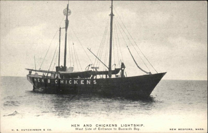 Lightship Lighthouse Ship Hen & Chickens Buzzards Bay Cape Cod MA Postcard