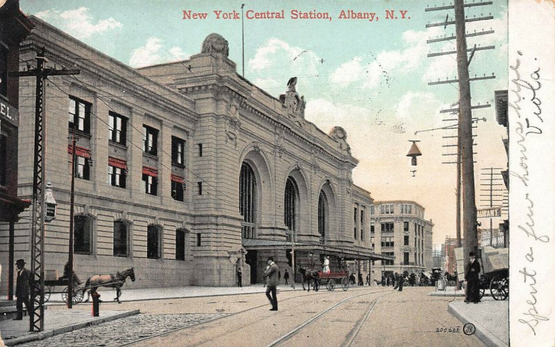 New York Central Train Station, Albany, N.Y., Early Postcard, Used in 1908