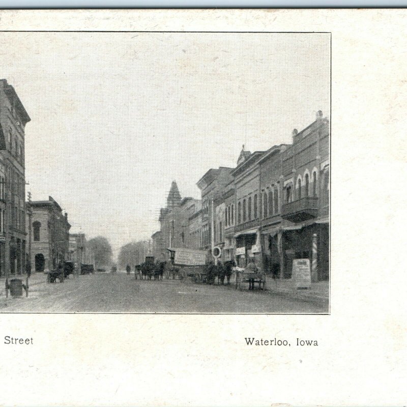 Pre-1907 Waterloo, IA Commercial Street Litho Photo Postcard St Downtown UDB A38