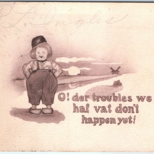 c1910s Fat Dutch Girl Smiling der troubles we haf vat Comic Postcard Clogs A82