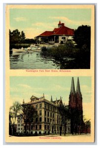 Dual View Marquette University and Boat House Milwaukee WI 1909 DB Postcard P24