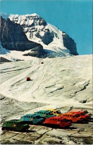 Snowmobiles Ice Taxis Canadian Rockies Athabasca Glacier Postcard VTG UNP Unused 