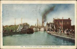Sault Ste. Marie Ontario Naval Parde Ships Canadian Locks c1910 Postcard