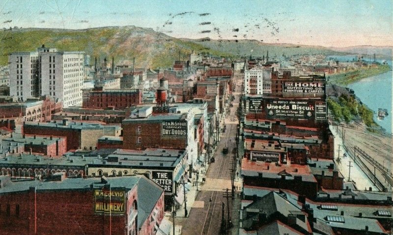 c. 1910 Wheeling, Bird's Eye View Hawley Building Downtown W. VA Postcard P14