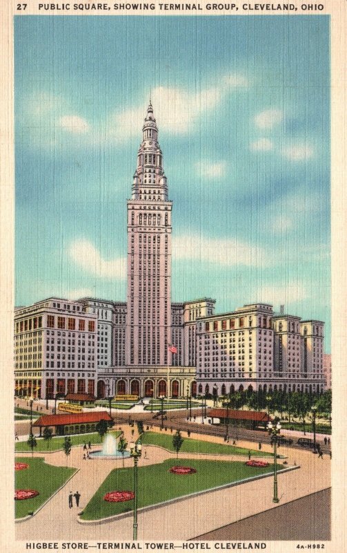 Vintage Postcard 1937 Public Square Showing Terminal Group Cleveland Ohio OH